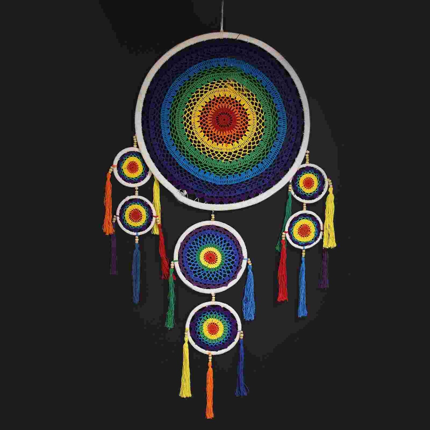 Extra Large Dreamcatcher - Vivid Rainbow on a black background
