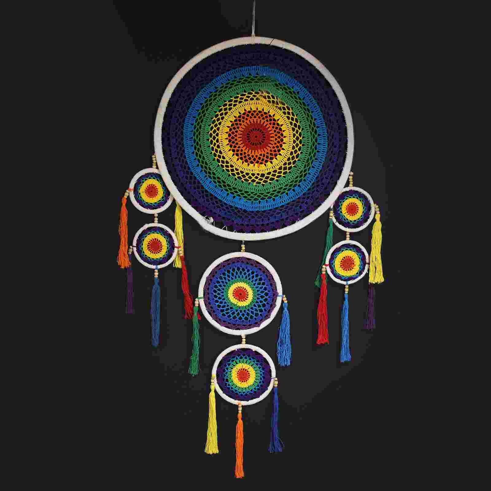 Extra Large Dreamcatcher - Vivid Rainbow on a black background