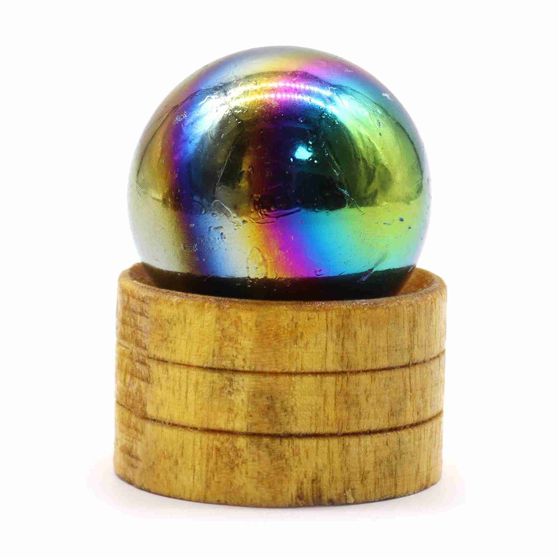 Gemstone Sphere 40mm - Amethyst Aura with Stand on a white background