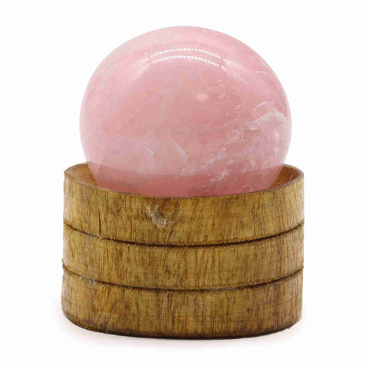 Gemstone Sphere 40mm - Rose Quartz with Stand on a white background