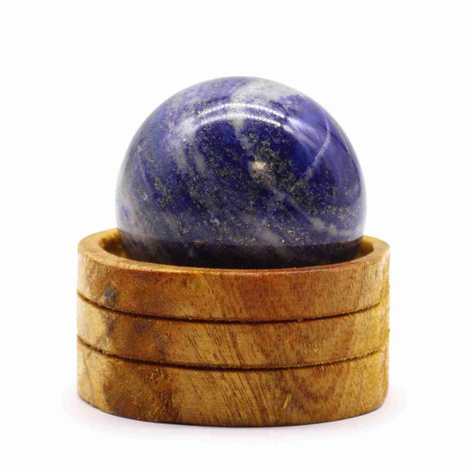 Gemstone Sphere 50mm - Afghan Lapis  with Stand on a white backgrond