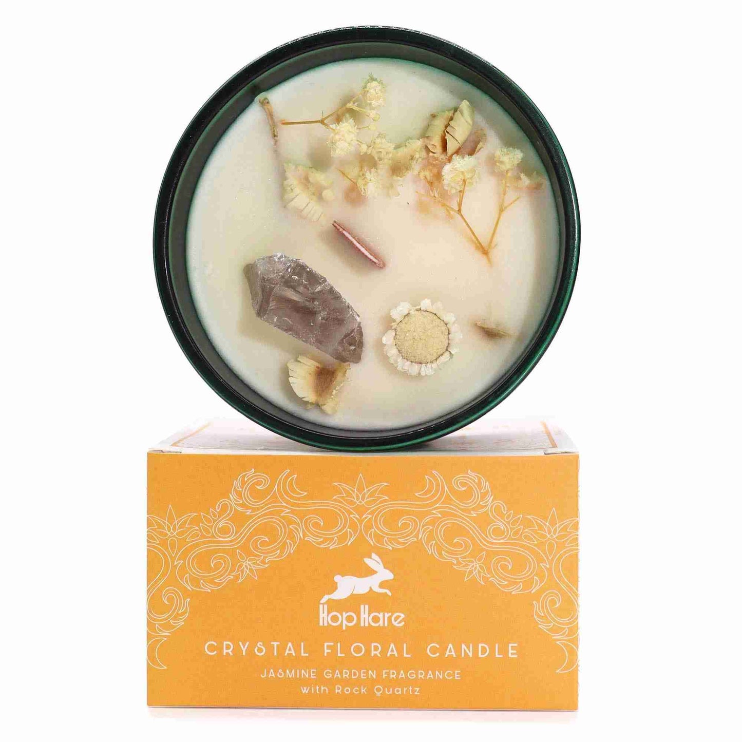 Hop Hare Crystal Magic Flower Candle - The Lion with decorative packaging on a white background
