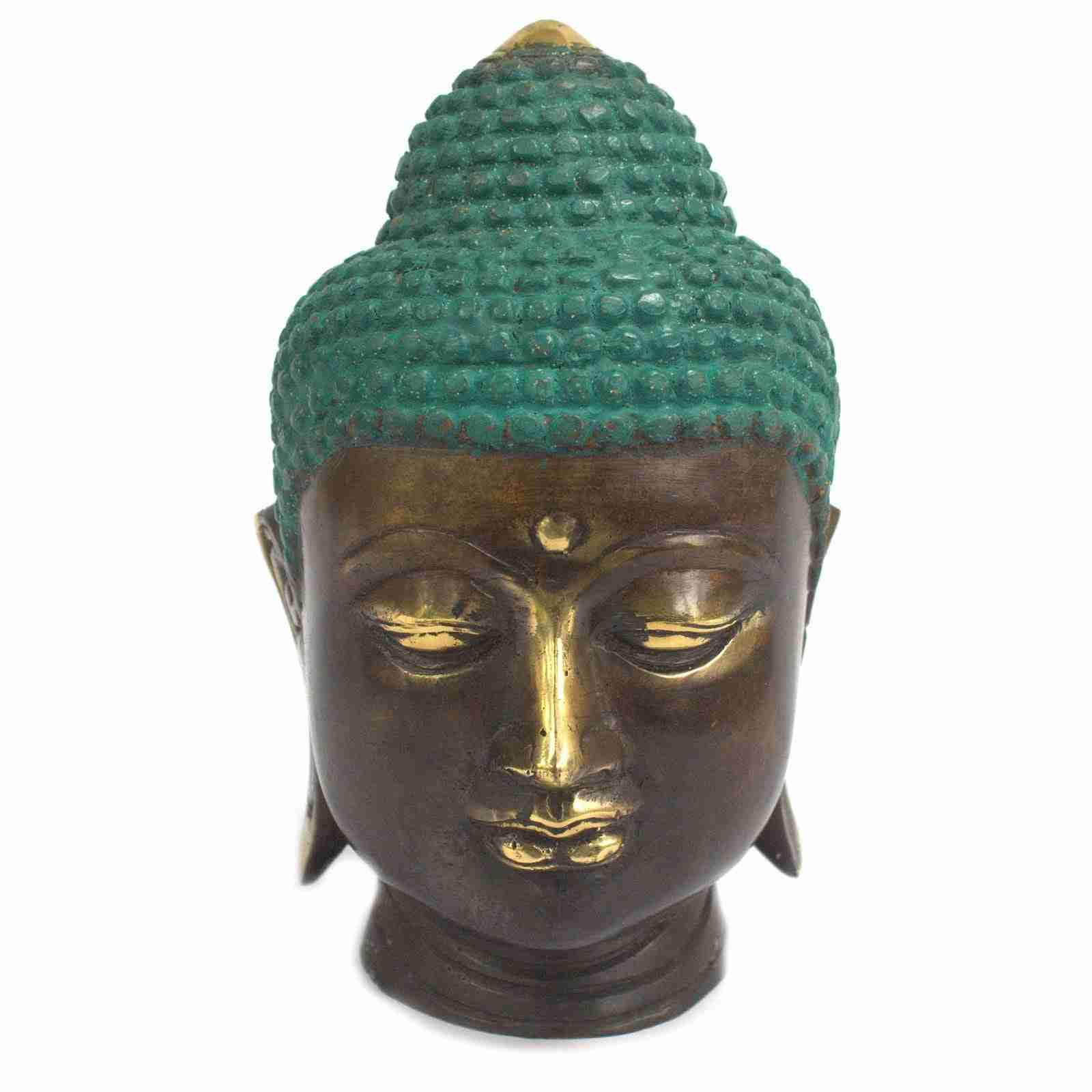 Large Brass Buddha Head Figurine Classic on a white background