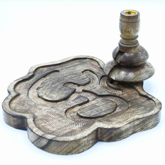 Large Mango Wood Backflow Burner - Ohm on a white background