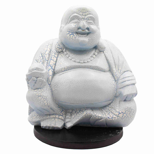 Laughing Buddha Lamp, Sky Blue on a white background.