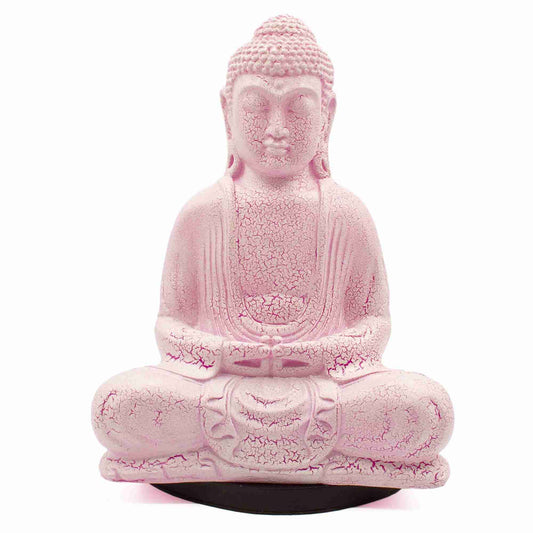 Meditation Buddha Lamp Cherry Crackle on a white background.