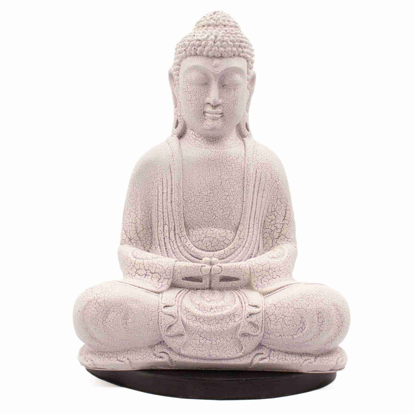 Meditation Buddha Lamp Lavender Crackle on a white background.