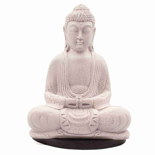 Meditation Buddha Lamp Lavender Crackle on a white background.