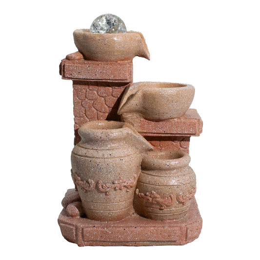 Mediterranean Cascading Pots Tabletop Water Feature on a white background
