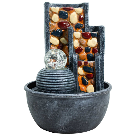 Pebble Wall Tabletop Water Feature with Crystal Ball on a white background