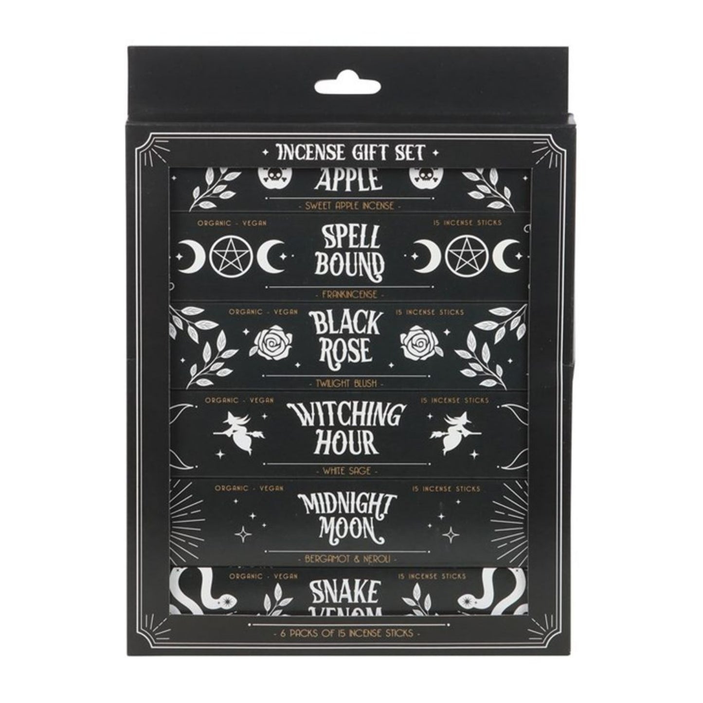 black box of 6 packs of incense sticks on a white background