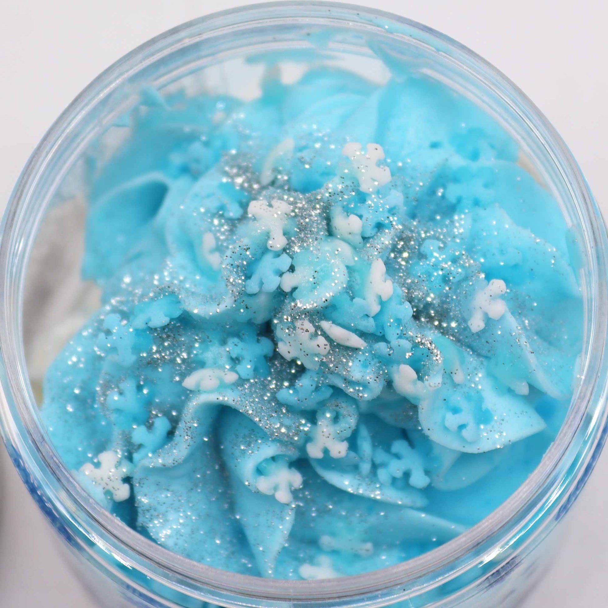 White Christmas Whipped Soap 120g jar top view with lid off