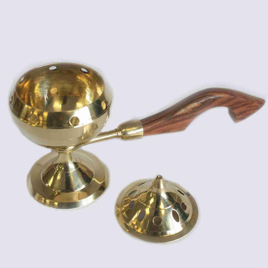 Plain Censer Cone Burner with Handle - Compact Brass Censer with lid removed
