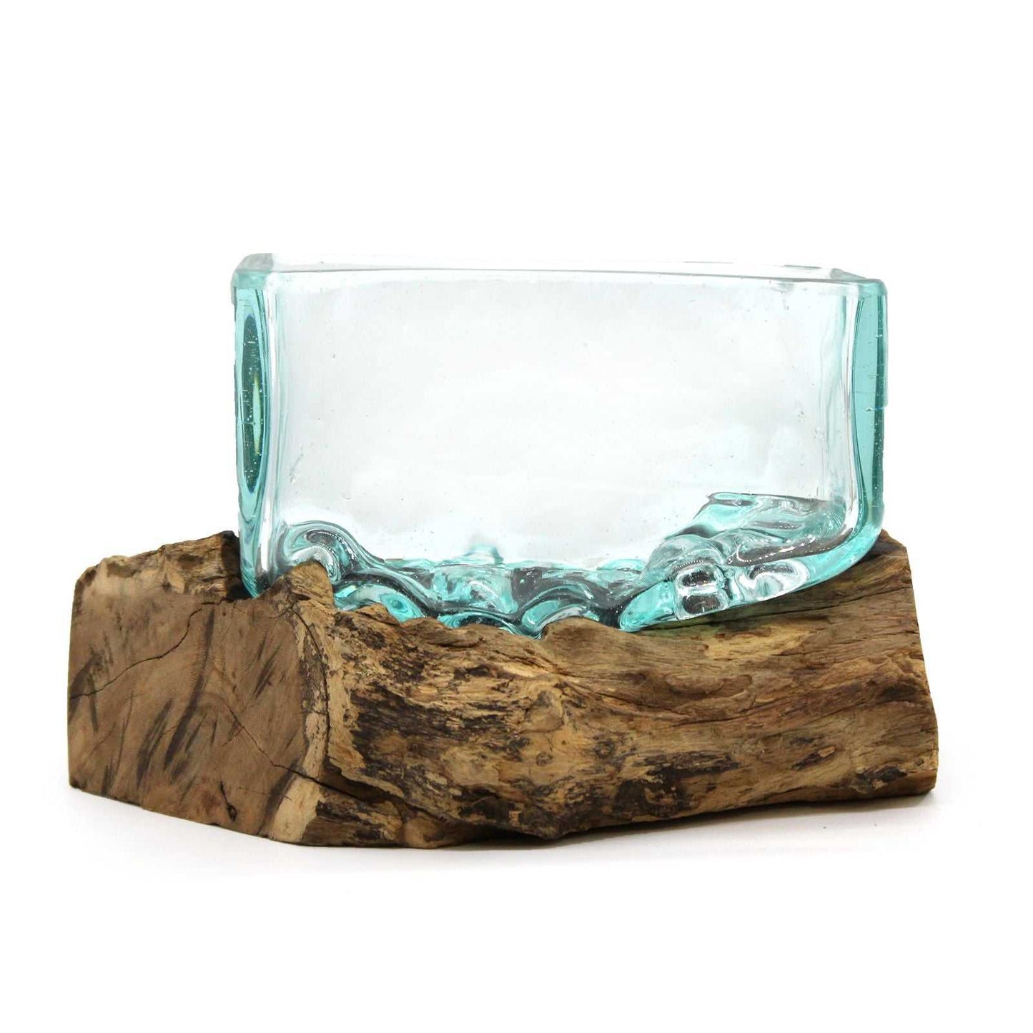 Molten Glass Tank on Wood with Stand - Medium Bowl on a white background