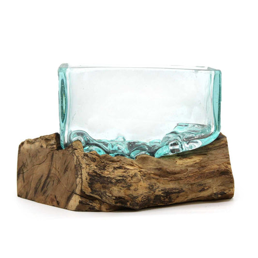 Molten Glass Tank on Wood with Stand - Medium Bowl on a white background