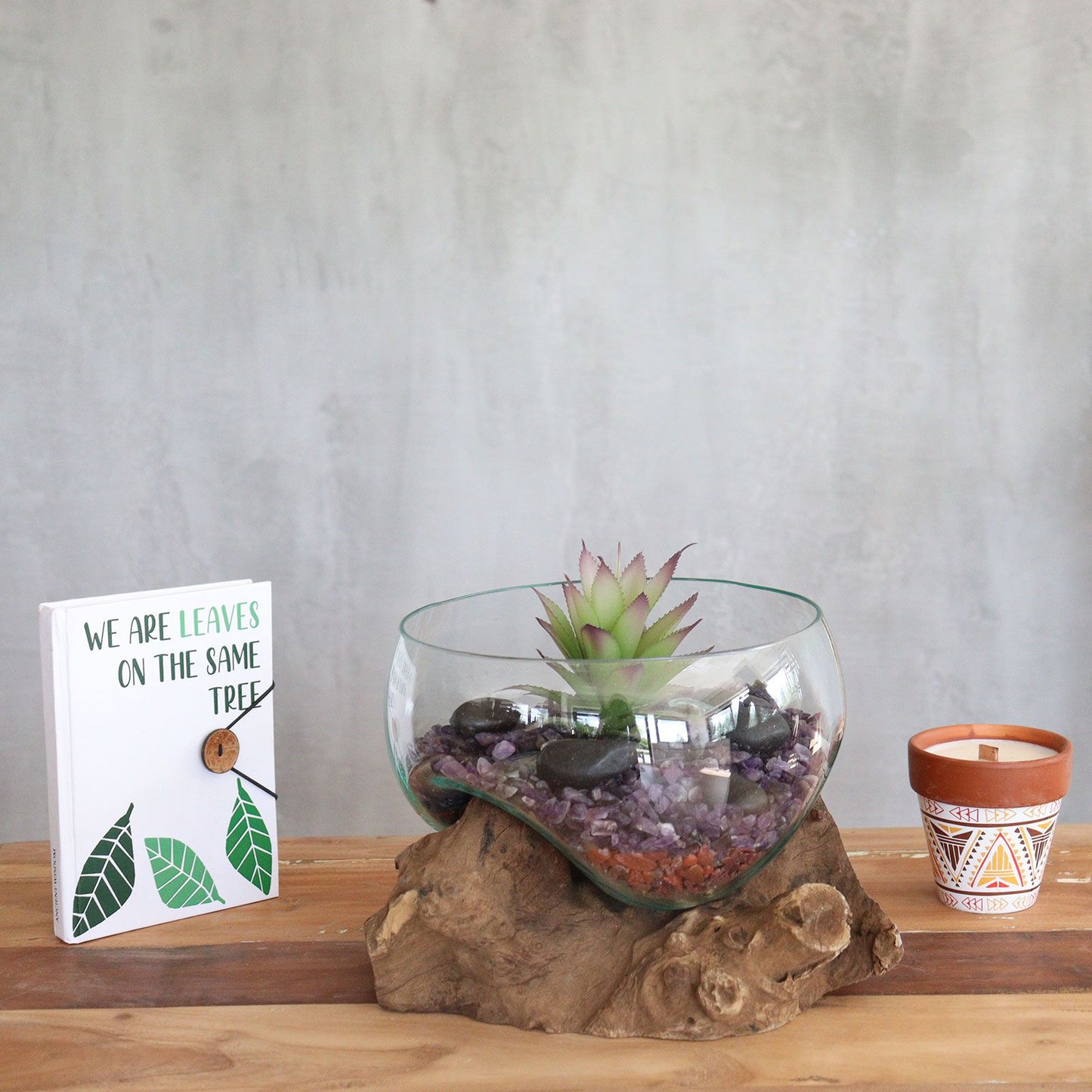 Recycled Glass Wood Decor: Molten Glass on Large Wood Bowl