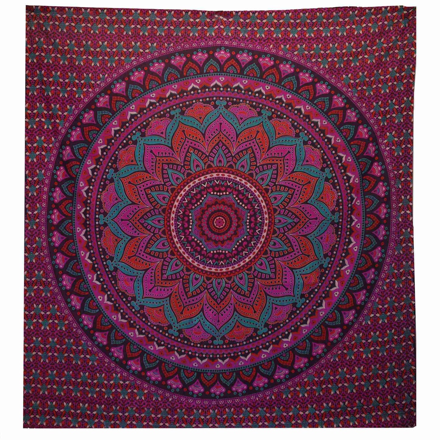 Double Cotton Bedspread / Wall Hanging - Classic Mandala - Purple on a white background