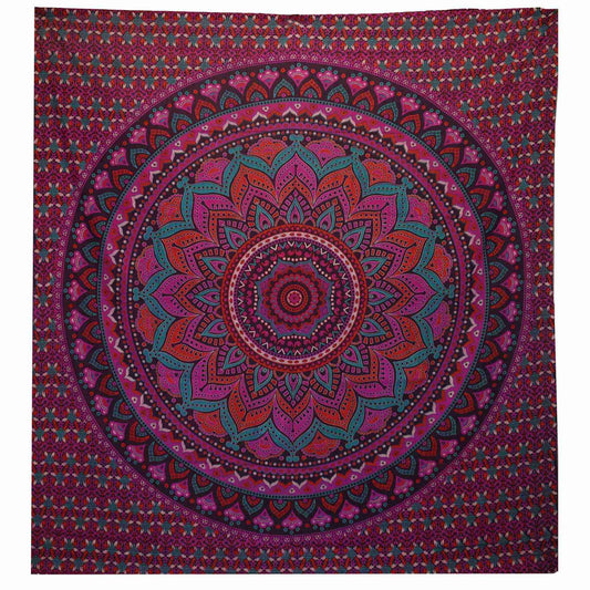 Double Cotton Bedspread / Wall Hanging - Classic Mandala - Purple on a white background