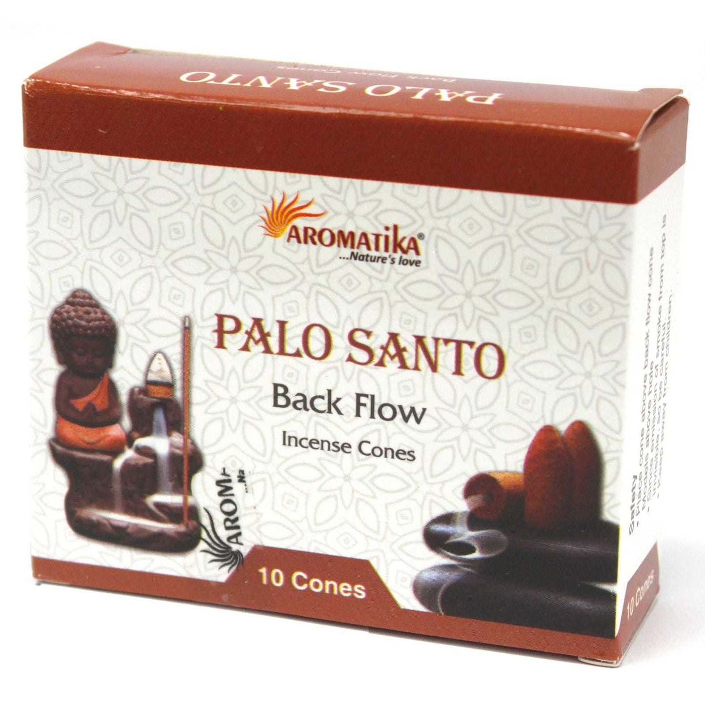 Box of Aromatika Palo Santo Back Flow Incense Cones on a white background