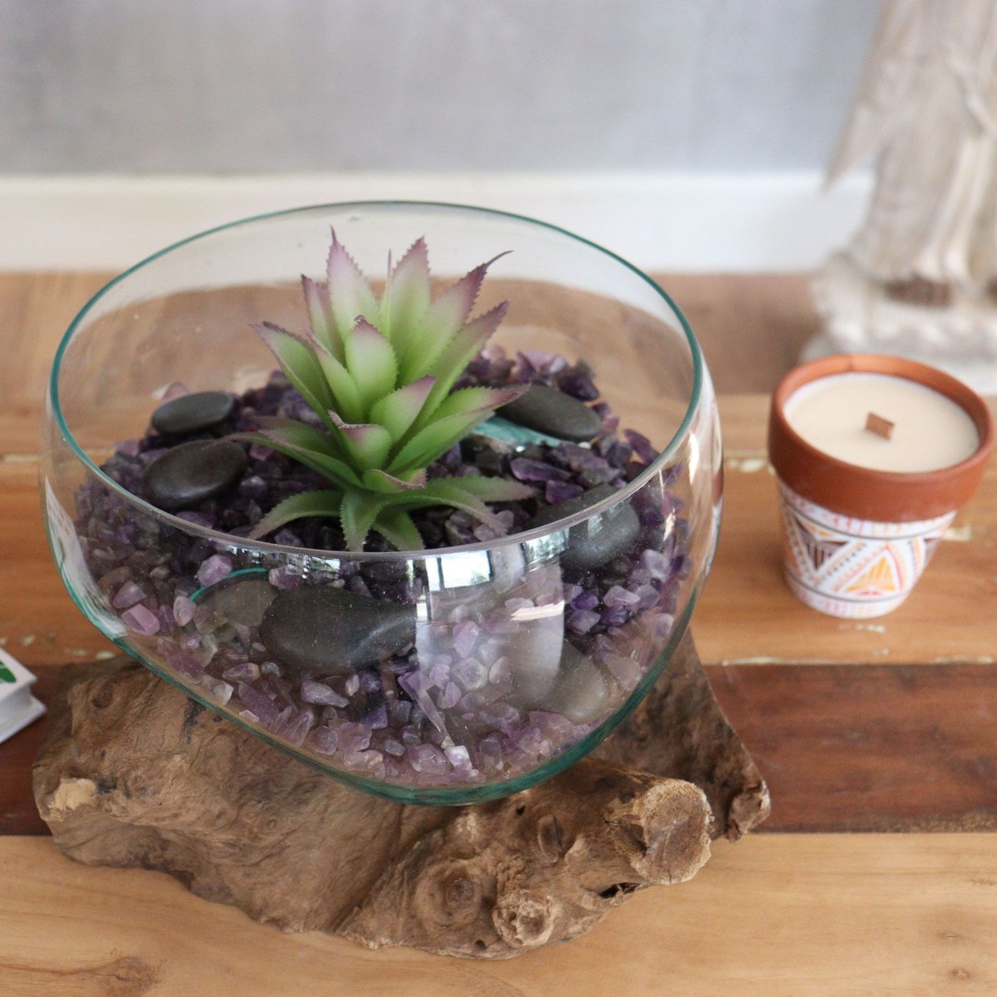 Recycled Glass Wood Decor: Molten Glass on Large Wood Bowl