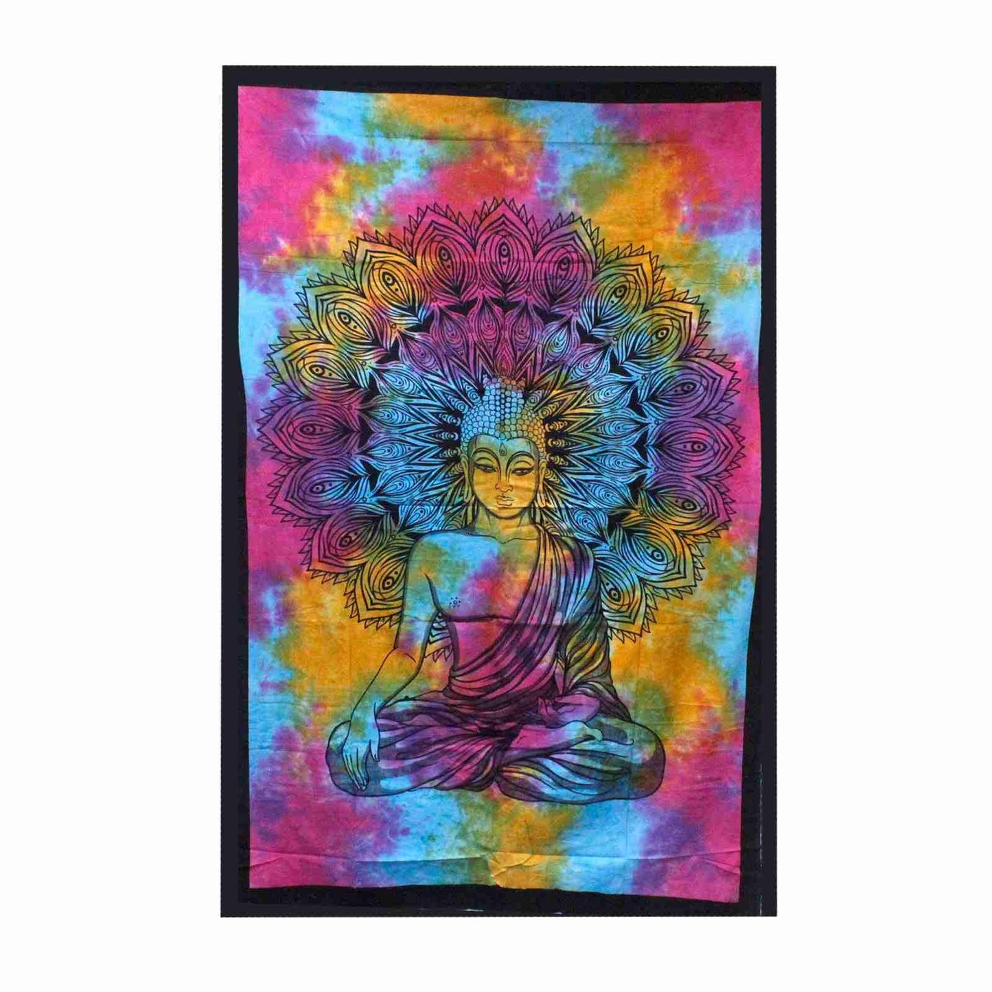 Double Cotton Bedspread / Wall Hanging - Peaceful Buddha a white background