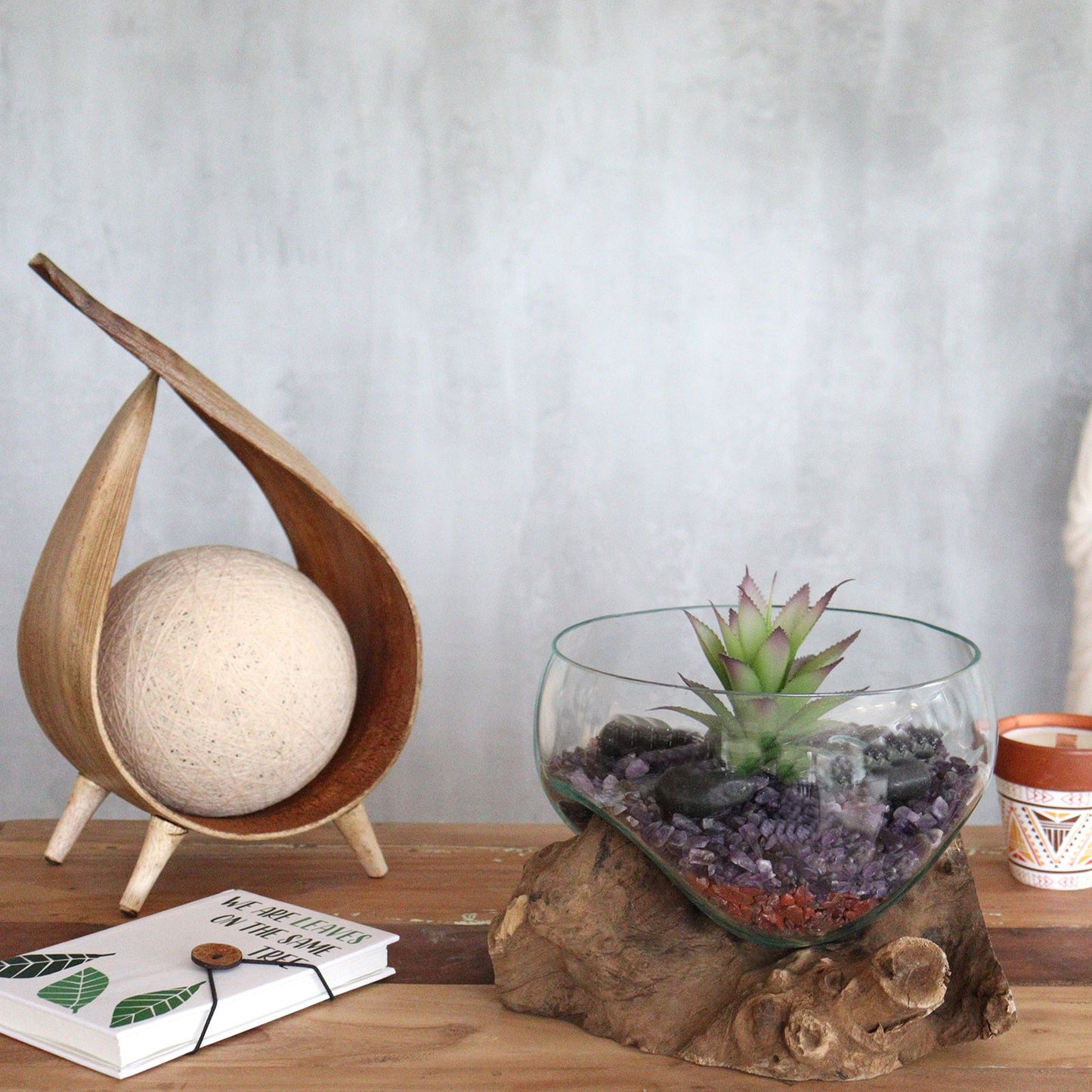 Recycled Glass Wood Decor: Molten Glass on Large Wood Bowl