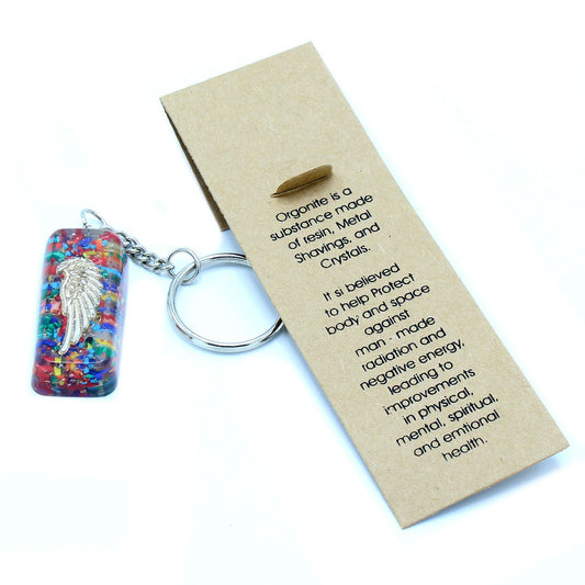 Orgonite Power Keyring - Guardian Protection and information card on a white background