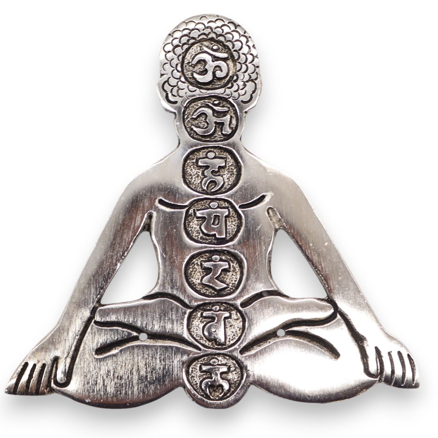 Polished Aluminum Seven Chakra Yoga Incense Holder on a white background