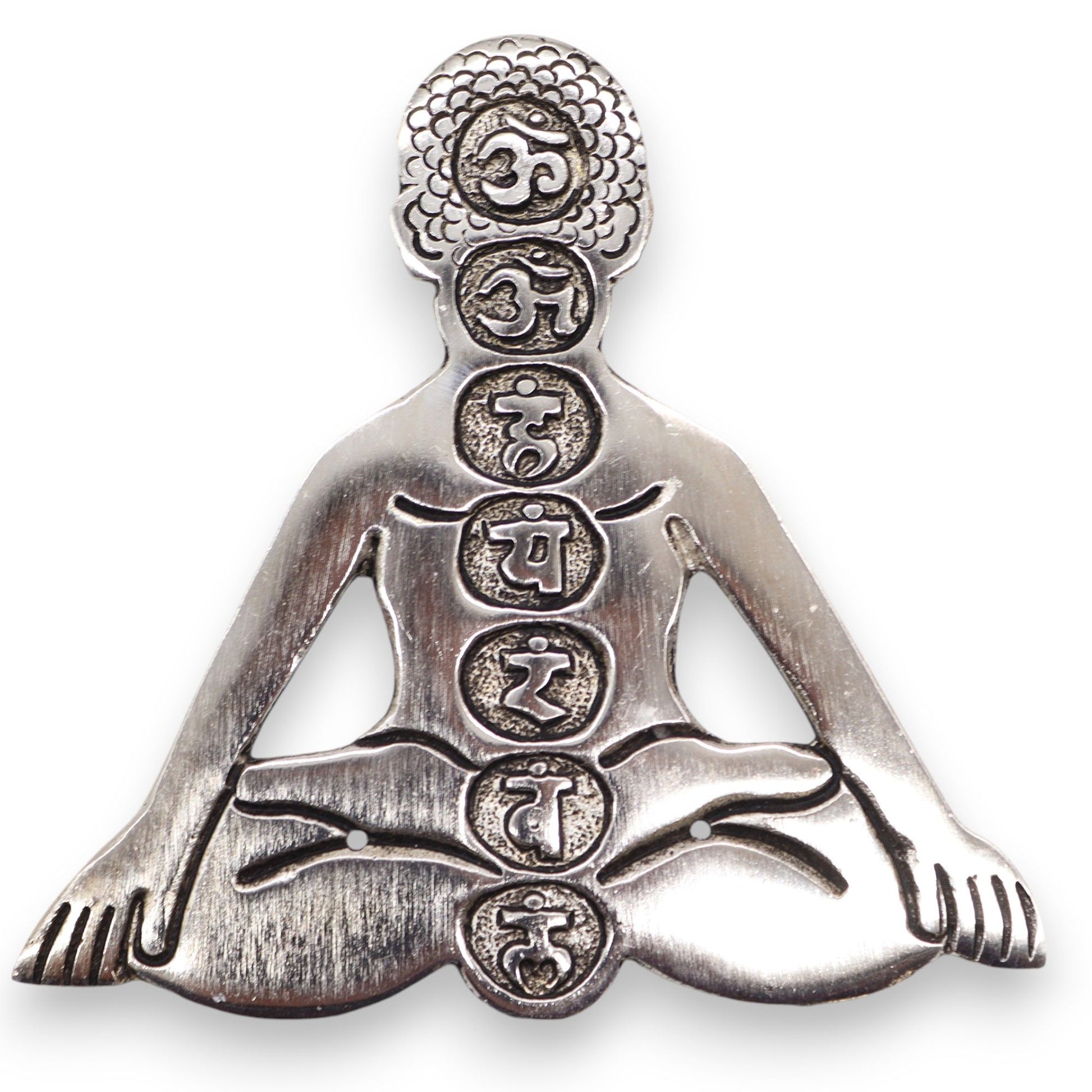 Polished Aluminum Seven Chakra Yoga Incense Holder on a white background