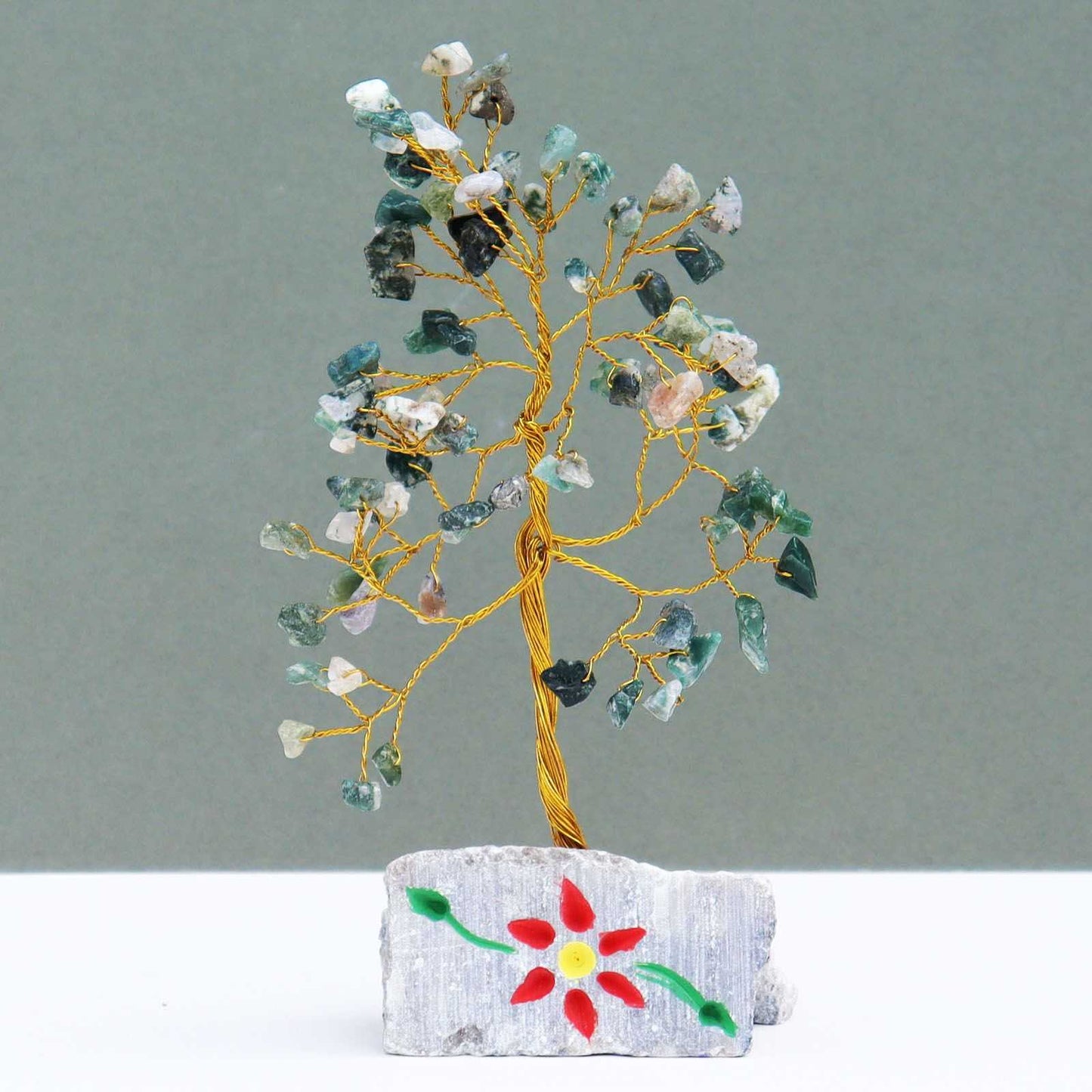 Indian Gemstone Tree - Moss Agate (80 Stones) on a grey background