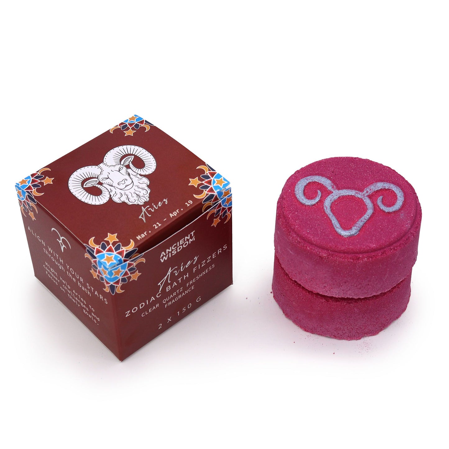 Set of Zodiac Bath Fizzers with Horoscope -  Aries, with packaging
