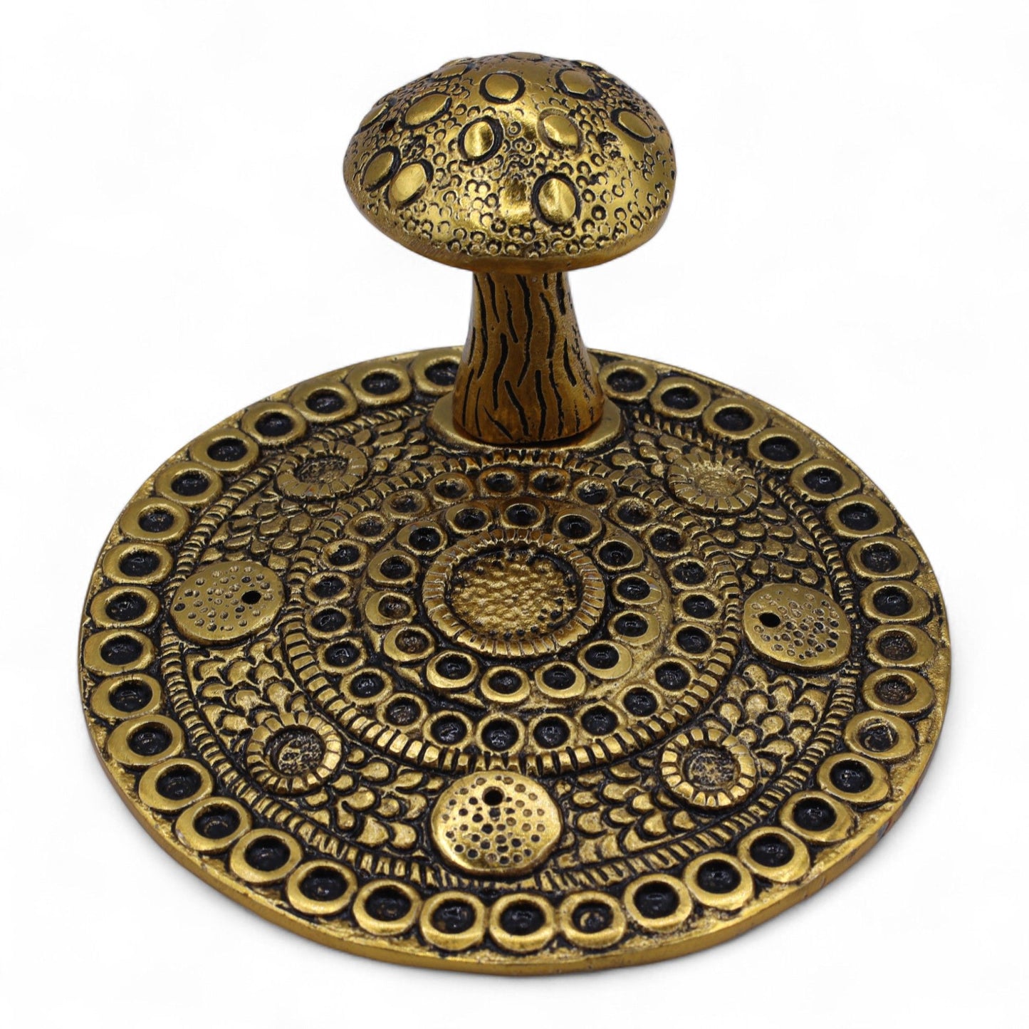 Mushroom Plate Brass Effect Incense Holder on a white background