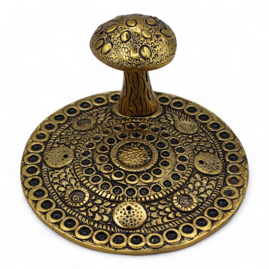 Mushroom Plate Brass Effect Incense Holder on a white background