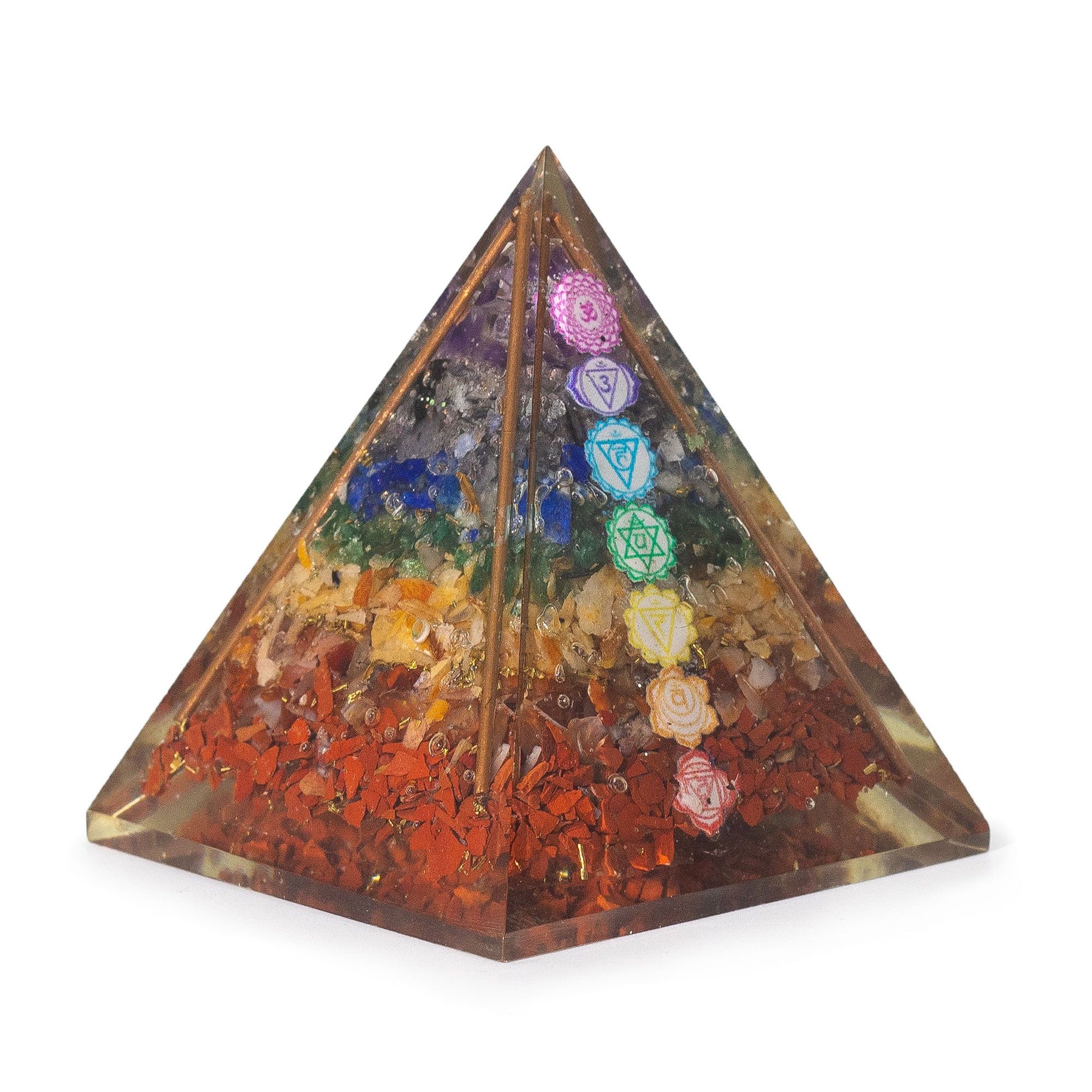 Medium Orgonite Pyramids 7x6cm - Copper Bars - 7 Chakra Chips