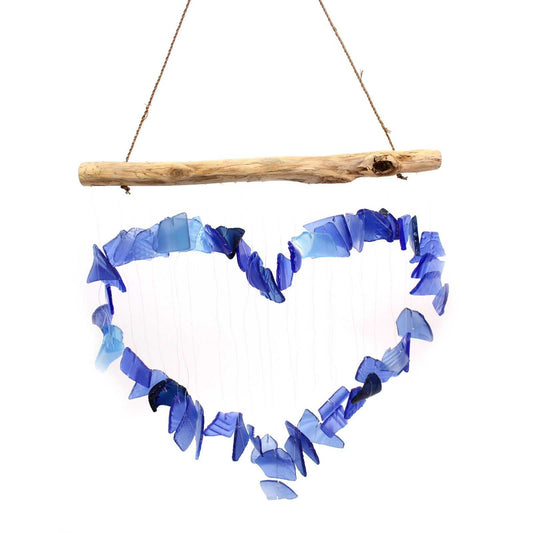 Recycled Glass Wind Chime - Blue on a white background