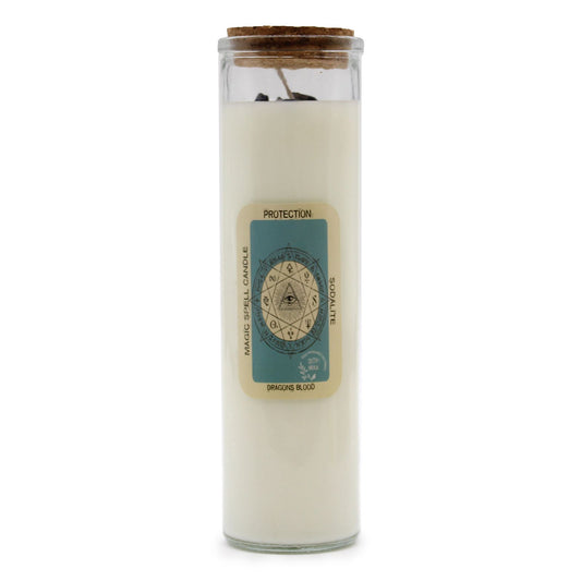 Magic Spell Candle - Protection, dragons blood on a white background