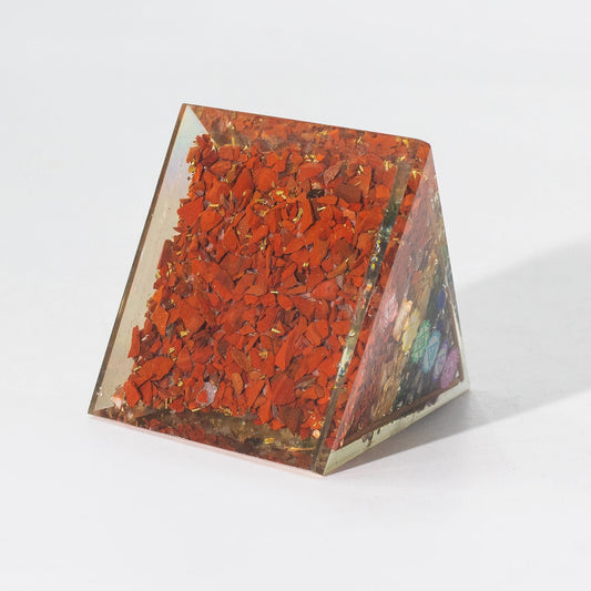 Medium Orgonite Pyramids 7x6cm - Copper Bars - 7 Chakra Chips view of underneath