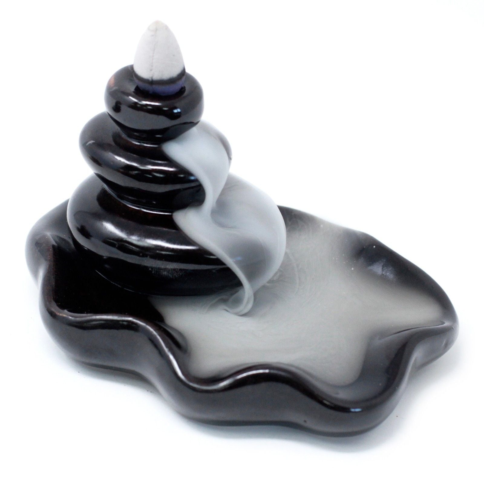 Back Flow Incense Burner - Large Pebbles into Pool showing effect