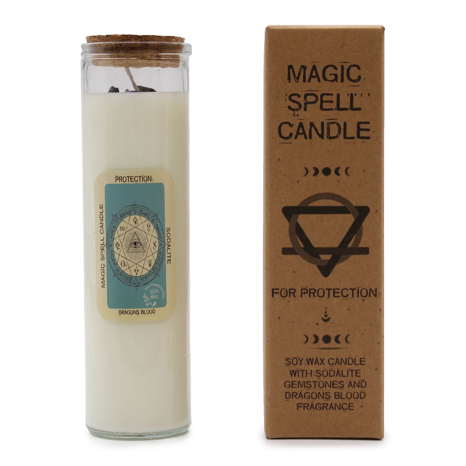 Magic Spell Candle - Protection, dragons blood with packaging on a white background