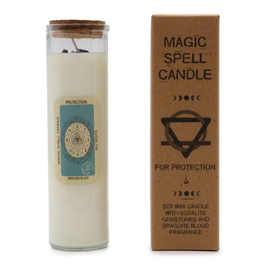 Magic Spell Candle - Protection, dragons blood with packaging on a white background