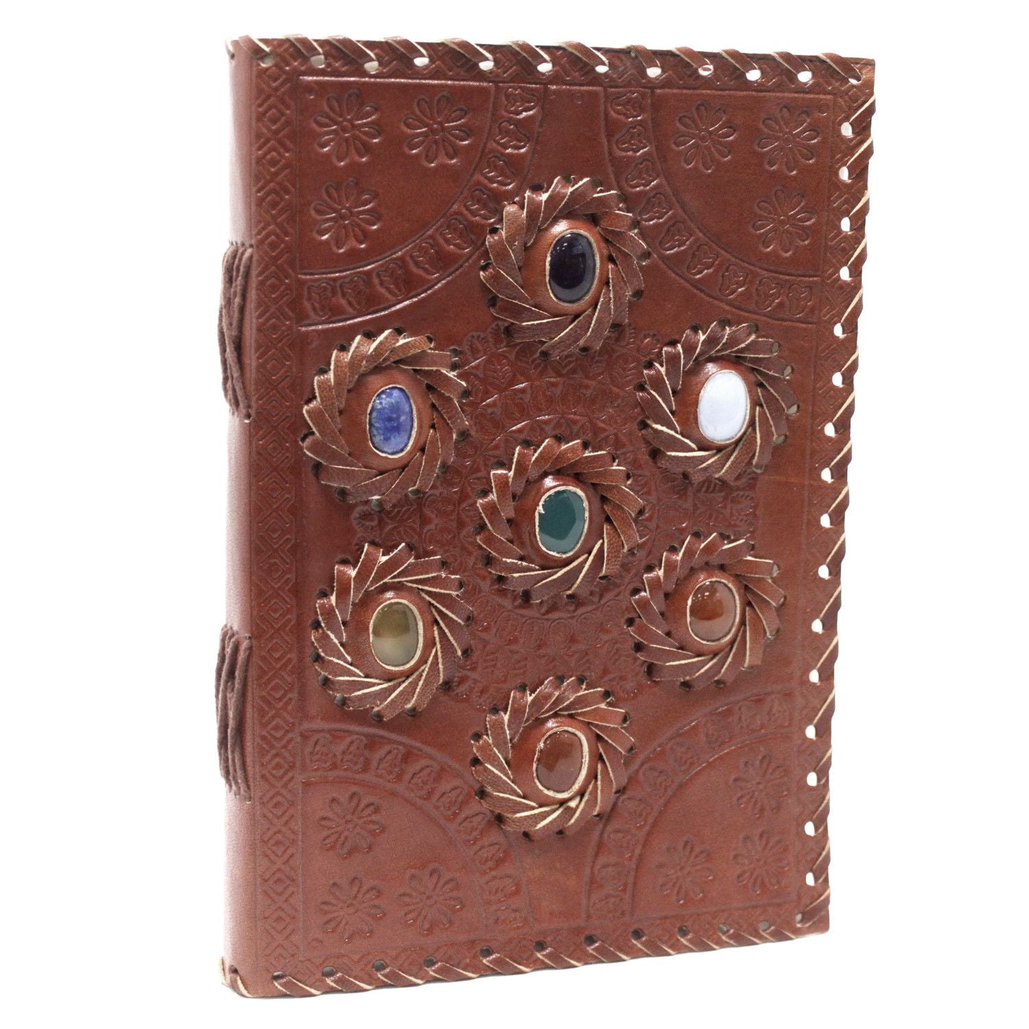 Leather Chakra Stone Notebook on a white background
