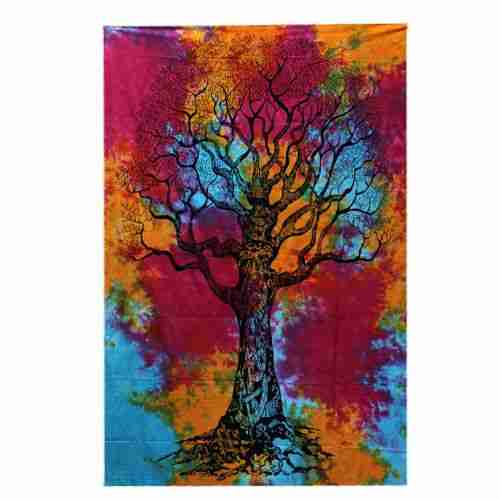 Single Cotton Bedspread / Wall Hanging - Winter Tree on a white background