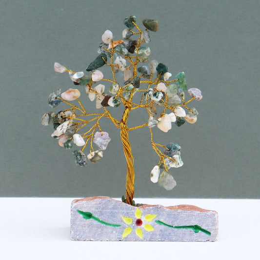 Indian Gemstone Tree - Tree Agate (80 Stones) on a grey background