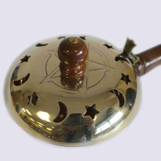 Pentagram Incense Butler with Wooden Handle close up