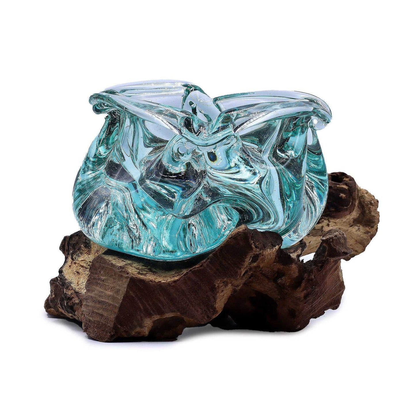 Molten Glass Chunky Ashtray / Candle Holder on Wood 23cm on a white background