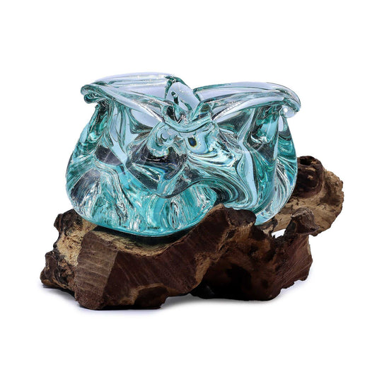 Molten Glass Chunky Ashtray / Candle Holder on Wood 23cm on a white background