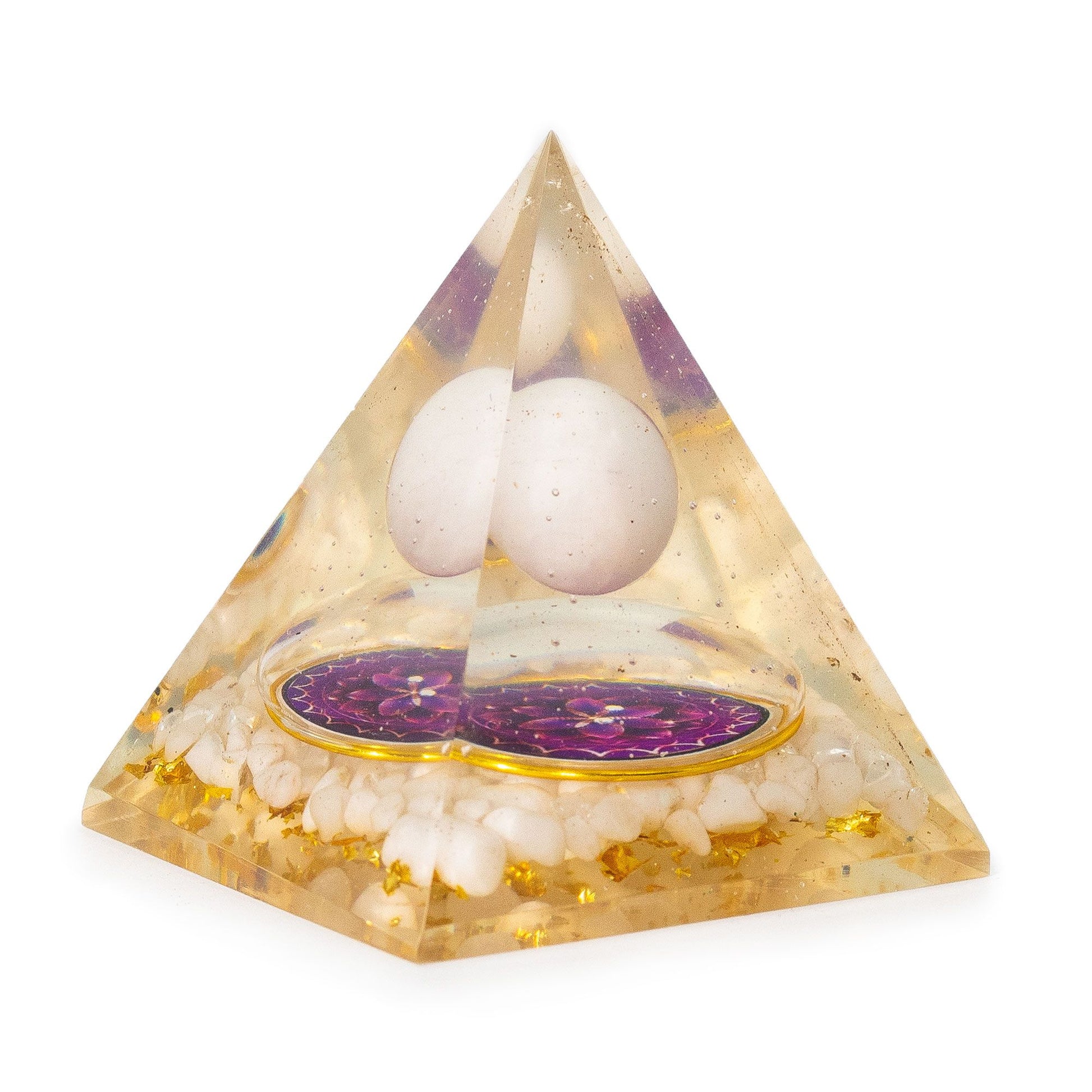 Medium Orgonite Pyramids 7x6cm - Floating Quartz Sphere - Quartz Chunks