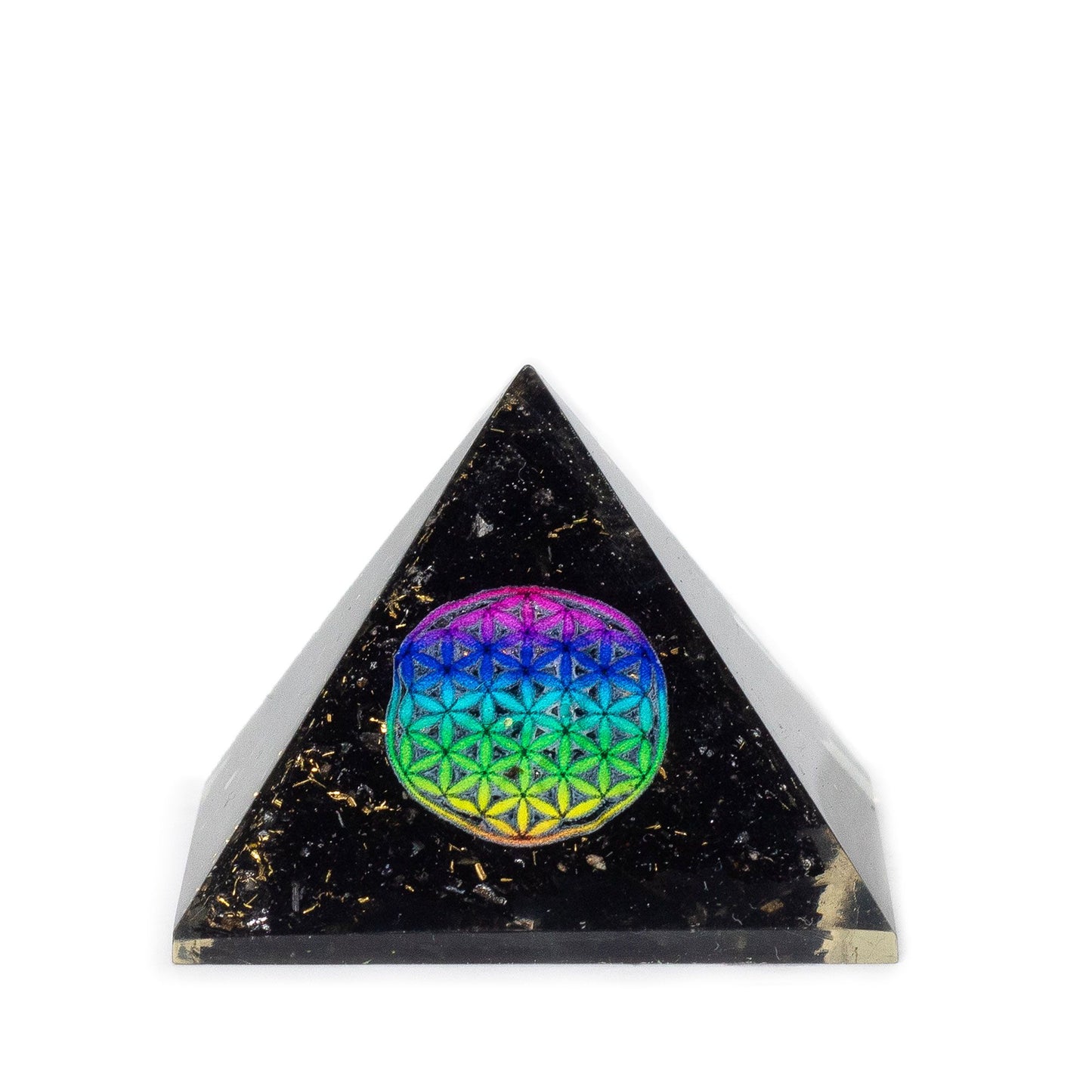 Small Orgonite Pyramids 5.5x4.5cm - Flower of Life - Black Tourmaline Chips