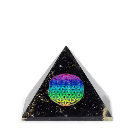 Small Orgonite Pyramids 5.5x4.5cm - Flower of Life - Black Tourmaline Chips