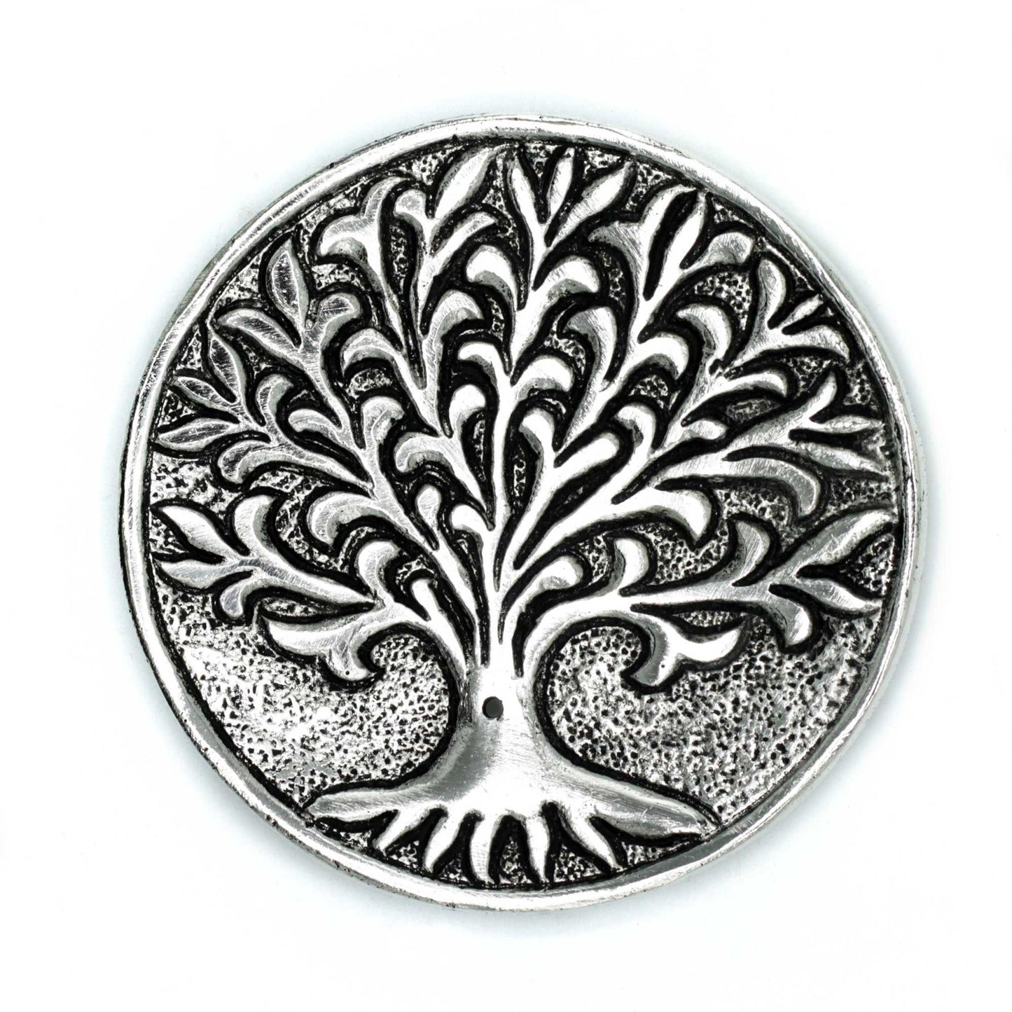 Polished Aluminium Tree of Life Incense Holder on a white background